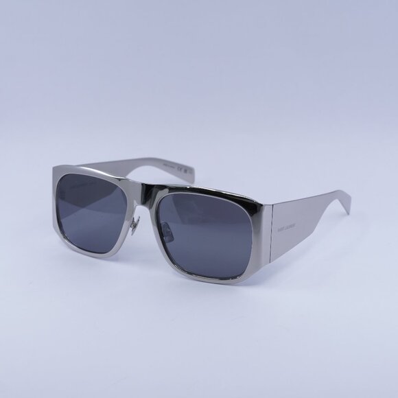 Saint Laurent SL636 002 Sunglasses Silver Square Frame, Grey Silver Lenses - Picture 1 of 10